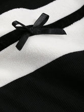 Women Colorblock Rib Knit Tie Bow Decor Long Sleeve T-Shirt, Casual & Holiday